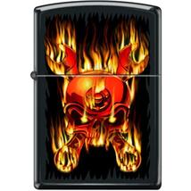 Zippo Lighter - Skull Flaming Wrenched Black Matte - 853943 - $30.56