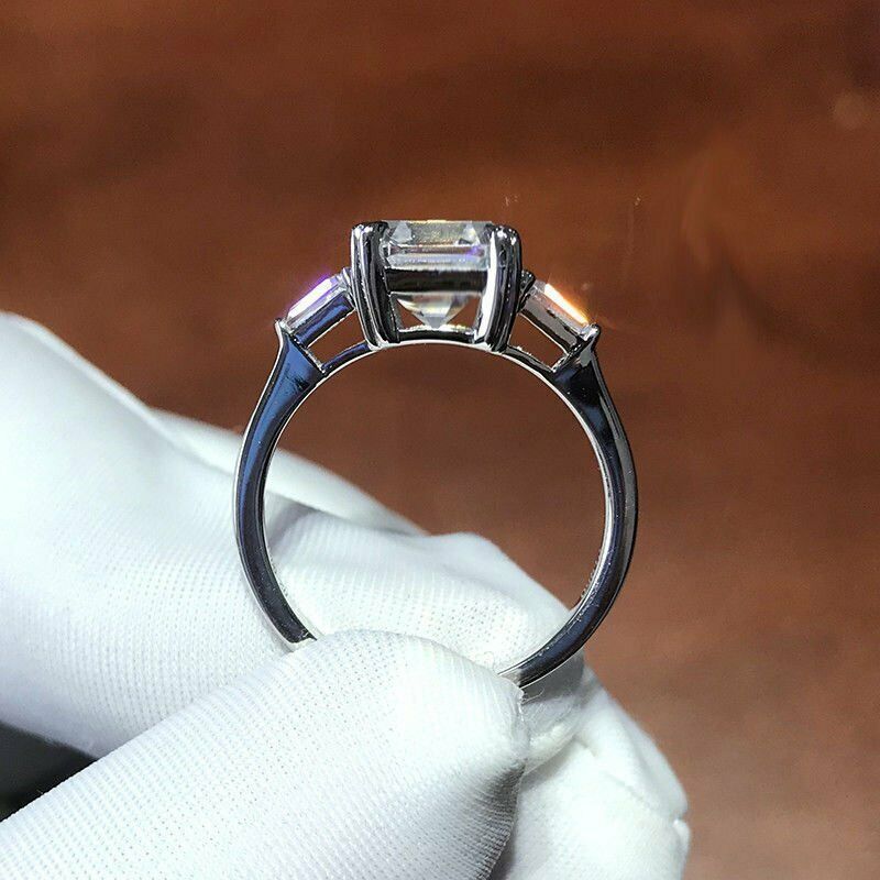 3Ct Asscher Cut VVS1 Diamond Three Stone Engagement Ring 14K White Gold Finish Item image 4