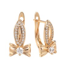 Hot Bowknot Natural Zircon Dangle Earings for Women Fashion Lovely 585 Rose Gold - £7.14 GBP