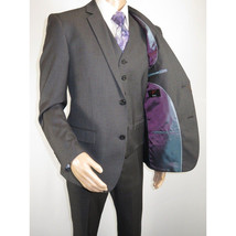 Mens Vitali Three Piece Suit Vested Semi Shiny Sharkskin M3090 Charcoal Gray image 5