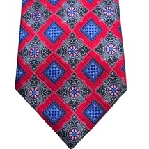 Ermenegildo Zegna Silk Men&#39;s Neck Tie Red Blue Gray Geometric 3.5 X 60 - £56.93 GBP