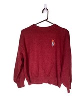 Vintage Burgundy Dark Red Maroon Fox Embroidered Sweater Long Sleeve Unb... - £11.03 GBP