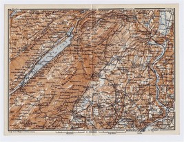 1911 Antique Map Of Vicinity Of Lac De Joux L&#39;abbaye Cossonay Switzerland - £17.22 GBP