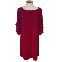 Danny and Nicole Red Ruffle Sleeve Boat Neck Crepe Shift Dress Size 14 - $22.14