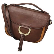 London Fog Shoulder Satchel Bag Faux Leather Two Tone Brown Foldover Flap Snap - £15.59 GBP
