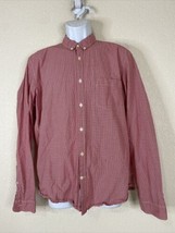 H&amp;M LOGG Men Size L Red Micro Check Button Up Shirt Long Sleeve Pocket - £5.58 GBP