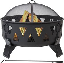 Sunnydaze Steel Fire Pit With Geometric Triangle Cutouts - 34-Inch Outdo... - £234.44 GBP