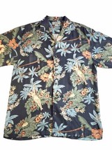Vtg Tommy Bahama Shirt Men&#39;s Medium Hawaiian Palm Hibiscus Hula Girl Sil... - £15.76 GBP