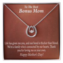 Best Bonus Mom Happy Mothers Day Lucky Horseshoe Necklace Message Card 14k w CZ - £41.04 GBP+