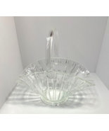 Vintage LE Smith Glass Basket Clear Vertical Rib Broken Column Heavy 11 ... - $44.55