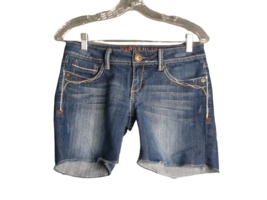 Hydraulic Low Rise Raw Hem Dark Wash Denim Shorts Embellished Pockets Si... - $14.84