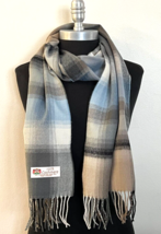 Winter Warm 100% Cashmere Scarf Wrap England Made Plaid Gray/Blue/Black/Cream #F - £7.46 GBP