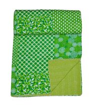 Green Indigo Print Quilting Kantha Original Handmade Indian Floral Quilt Kantha  - £38.35 GBP+