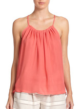 $285 Ramy Brook Olivia Pleated Silk Tank Top Distress Trims Spicy Blush ( M ) - £83.30 GBP