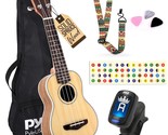 Pyle Solid Wood Spruce Soprano Ukulele 21&quot; Learn To Play Set - Premium, ... - $102.98