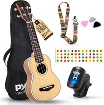 Pyle Solid Wood Spruce Soprano Ukulele 21&quot; Learn To Play Set - Premium, ... - £95.27 GBP