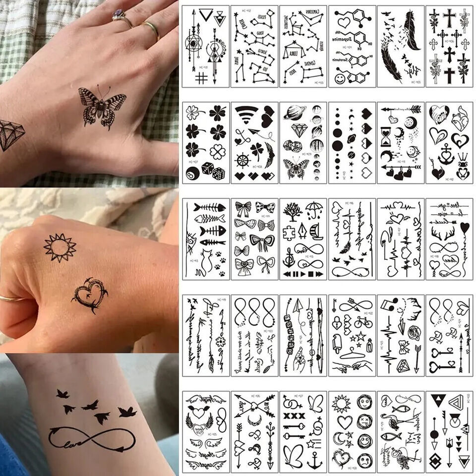 30pcs Small Temporary Tattoos Black Body Teenage Arm Stickers Emojis Hea... - $17.41
