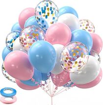 60pcs Pink Blue White Balloons with Confetti and Ribbon for Birthday Bab... - $23.99
