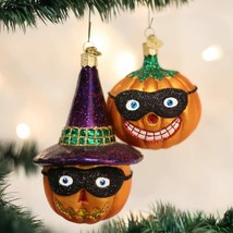 Owc Set Of 2 Masked Jack O&#39;lantern Glass Halloween Ornaments 26063 - £24.98 GBP