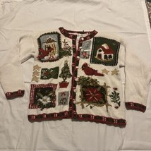 Vintage Ugly Christmas Sweater Size Small Casual Corner 90s 80s Cardigan... - £19.08 GBP