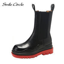 Smile Circle Autumn Slip-on Chelsea Ankle Boots Women Genuine Cow Leather fashio - £99.91 GBP