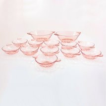 Vintage Anchor Hocking Pink Diamond Optic Depression Glass Handled Berry Bowls - £52.08 GBP
