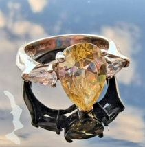 925 STERLING SILVER PEAR SHAPE SPARKLING CITRINE RING SIZE 7 - $649.73 MXN