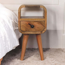 Solid Wood Mini Nightstand: 1 Drawer, Open Slot, Nordic Legs, Brown - $172.98 CAD