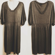 Anthropologie Left Of Center Gold Metallic Knit Short Sleeve Dress Size M - £18.04 GBP