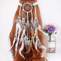 Boho Turquoise Feather Headband White Feather Headpiece Indian Dreamcatcher Head - £25.65 GBP