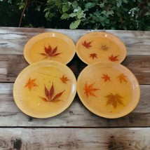 4 Vintage Fiberglass Plates Kimball Vesta Autumn Maple Falls Real Leaves... - £38.98 GBP