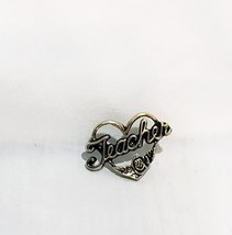 Teacher Rose Open Heart Lapel Pin Brooch Gold Tone  1&quot; Word Spelled Out - £13.36 GBP