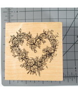 PSX 3&quot; Wood &amp; Rubber Stamp Rose Hearth Shaped Wreath Valentines Love Flo... - £3.92 GBP