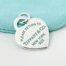 Please Return to Tiffany New York Blue Enamel Heart Tag Pendant or Charm - £215.21 GBP