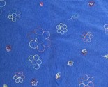 1 Yard Blue Cotton Knit Fabric 64&quot; wide Blue With Embroidered Daisies Fa... - £15.96 GBP