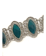 Moroccan Green Stone and Filigree Vintage Bracelet Signed 1320 8.5” - $874.31 MXN