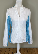 adidas climaproof women’s full zip embroidered jacket Size S White Blue P1 - $12.75