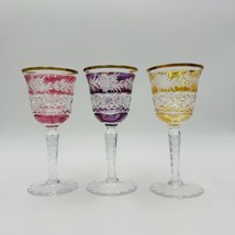 Ebeling &amp; Reuss 3 Crystal Glasses Marchioness Cranberry Topaz Claret Win... - £220.06 GBP