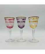 Ebeling &amp; Reuss 3 Crystal Glasses Marchioness Cranberry Topaz Claret Win... - £220.57 GBP