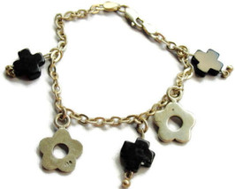 7&quot; Black Cross Flower Charm Patina 14.85g MoMex Vintage Bracelet Sterlin... - $34.64