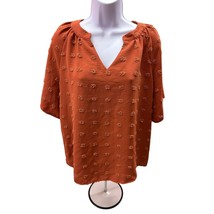 Anrabess Brown Women S Swiss Dot top V-neck blouse - $9.94