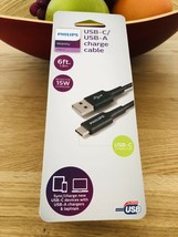 Philips 6&#39; Cable, USB-A to USB-C 15W Charge - Black, New - $8.95