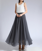Gray Long Chiffon Skirt Women Custom Plus Size Chiffon Beach Skirt image 4