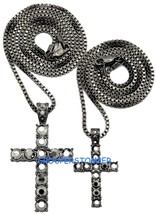 Crosses Iced Out Two Necklace Set With 24 And 30 Inch Long Box Link Chains Jesus - £10.22 GBP+