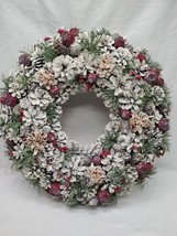 Holiday Pinecone Faux Snow Berry Christmas Wreath 15&quot; - £54.20 GBP