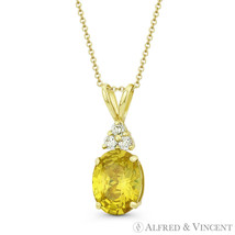 Oval Simulated Citrine &amp; Round Cubic Zirconia CZ 14k Yellow Gold Fashion Pendant - £62.06 GBP+