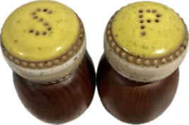 Mid-Century Teak and Yellow Ceramic Salt and Pepper Shakers - £119.53 GBP