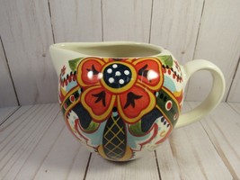 Pitcher Hand Painted Ceramic White-Orange-Green Abstract &quot;Amelia&quot; 4&quot; Tall. - £10.08 GBP