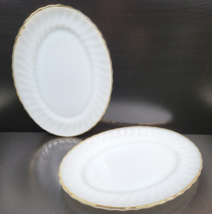 2 Anchor Hocking Swirl Golden Shell Lustre 13&quot; Oval Platters Set Vintage Dishes - £38.66 GBP