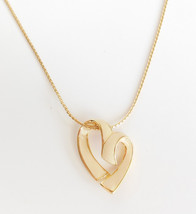 Vintage Monet Enamel Cream Pendant Heart Necklace in Gold Tone Metal wit... - $19.95